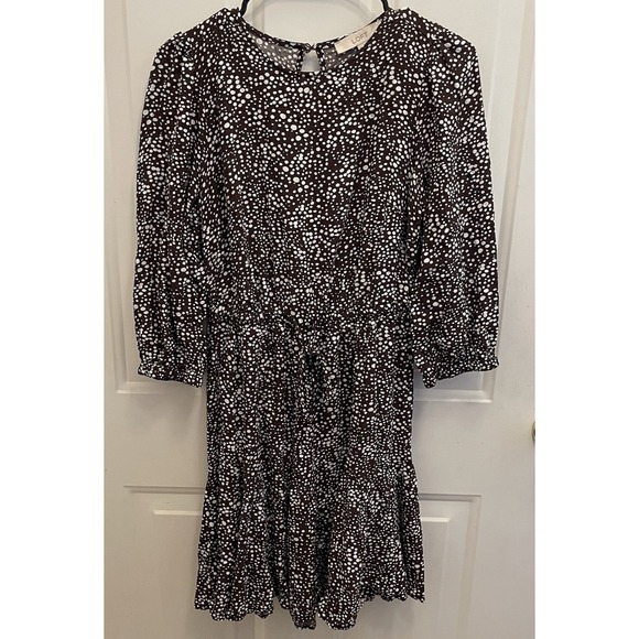 Loft Brown White Dotted Cinch Waist Flare Dress‎ Size XS - Picture 2 of 7